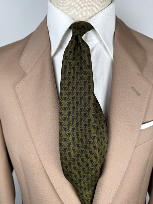 Cravatta anni ‘60 verde micro fantasia geometrica