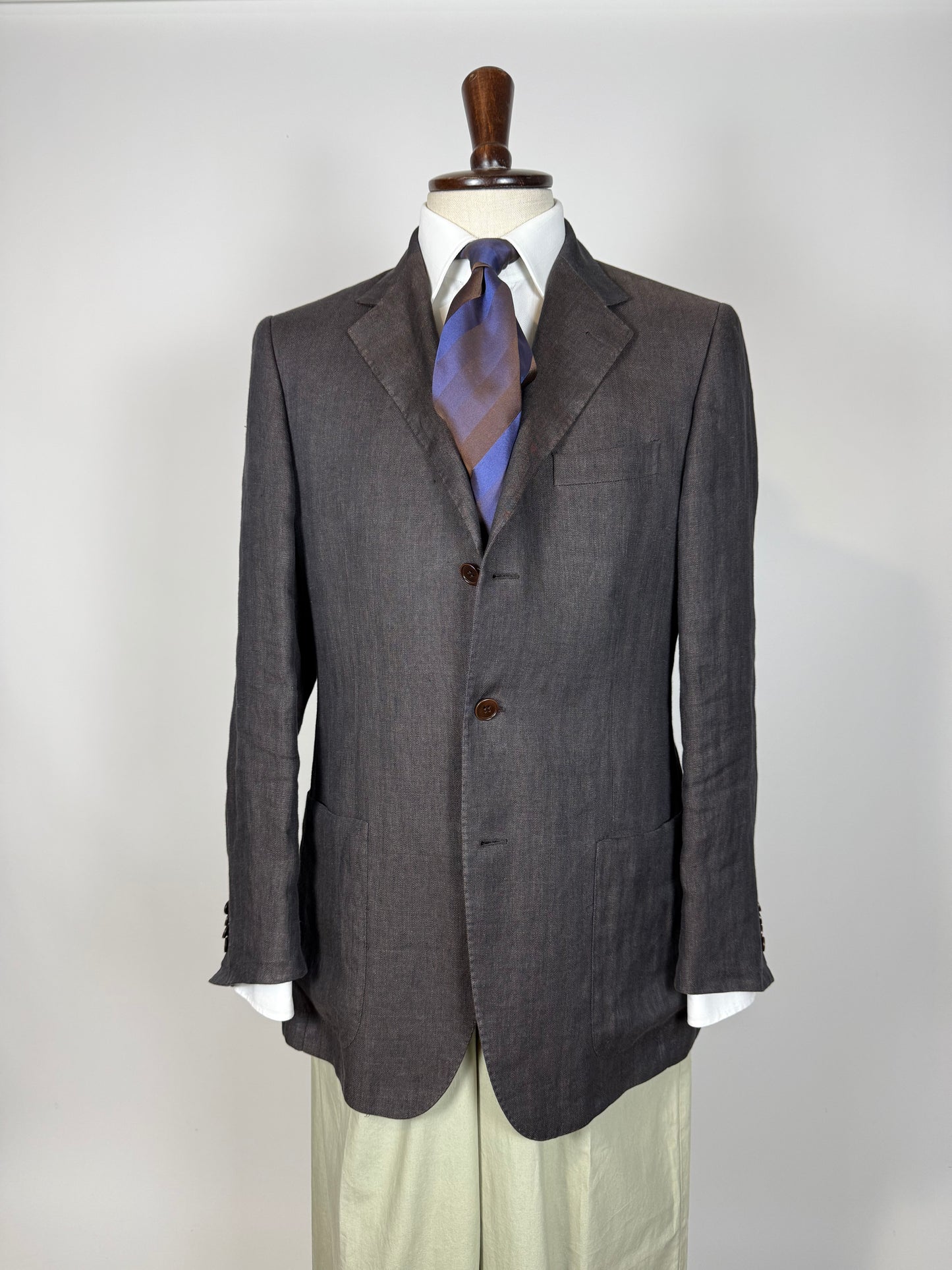 Giacca Cantarelli puro lino marrone herringbone - tg. 50