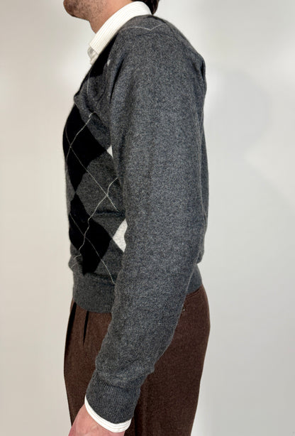 Pullover 100% cashmere grigio rombi - M