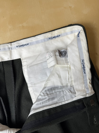 Pantaloni Yves Saint Laurent anni ‘80 in flanella verde scuro - tg. 50