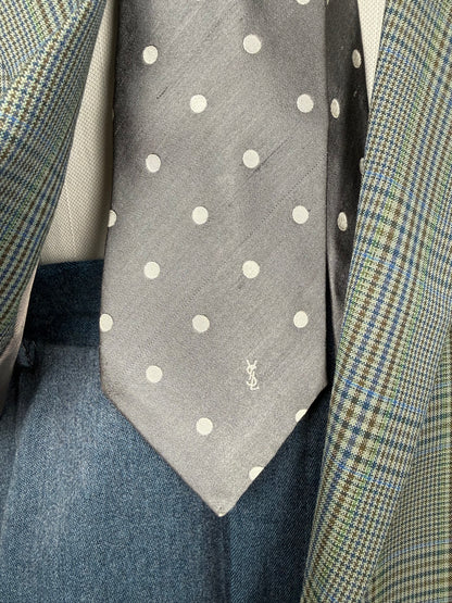 Cravatta Yves Saint Laurent seta shantung a pois