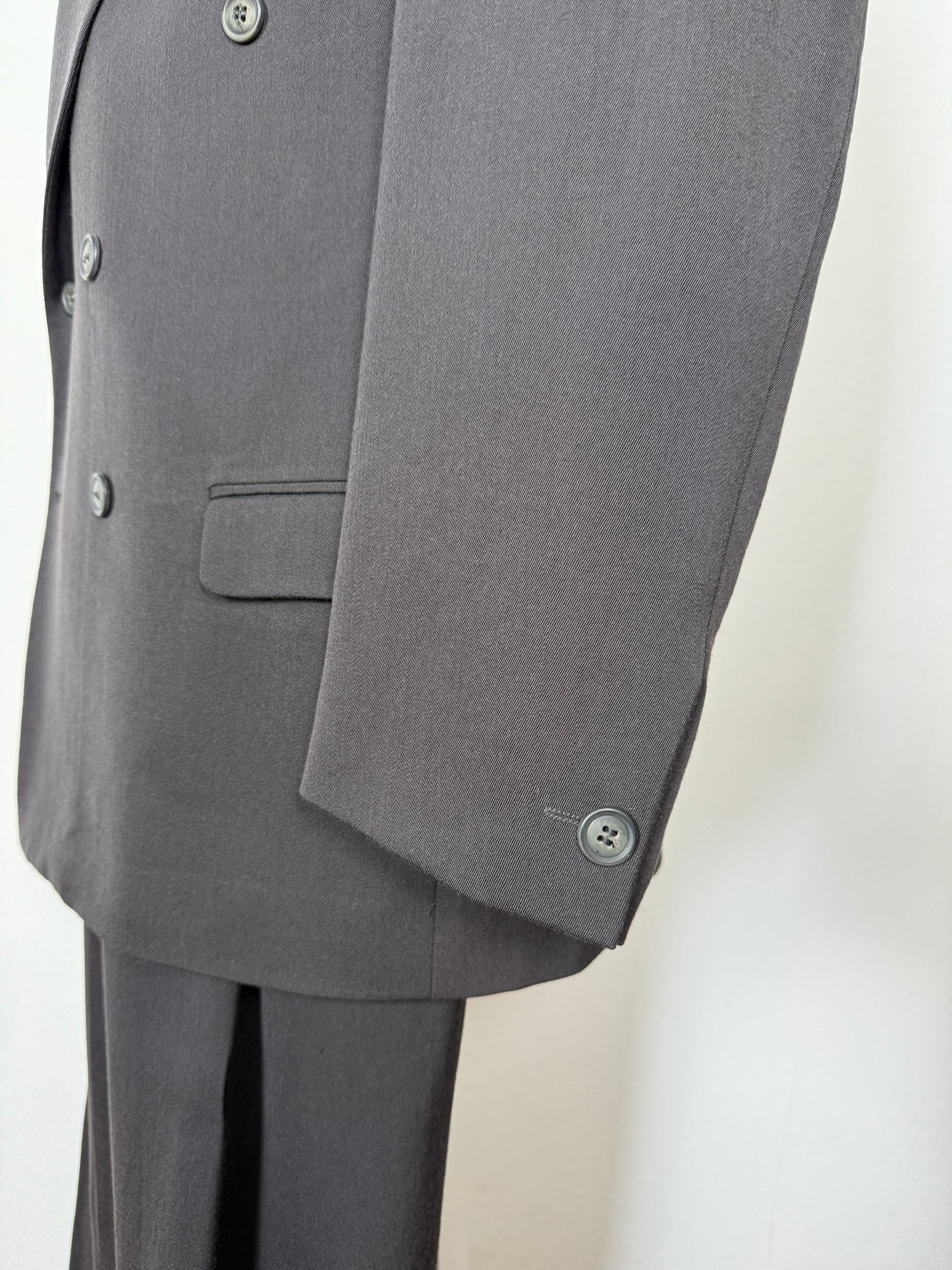 Completo doppiopetto anni ‘80 flanella verde petrolio - tg. 50/52 drop alto