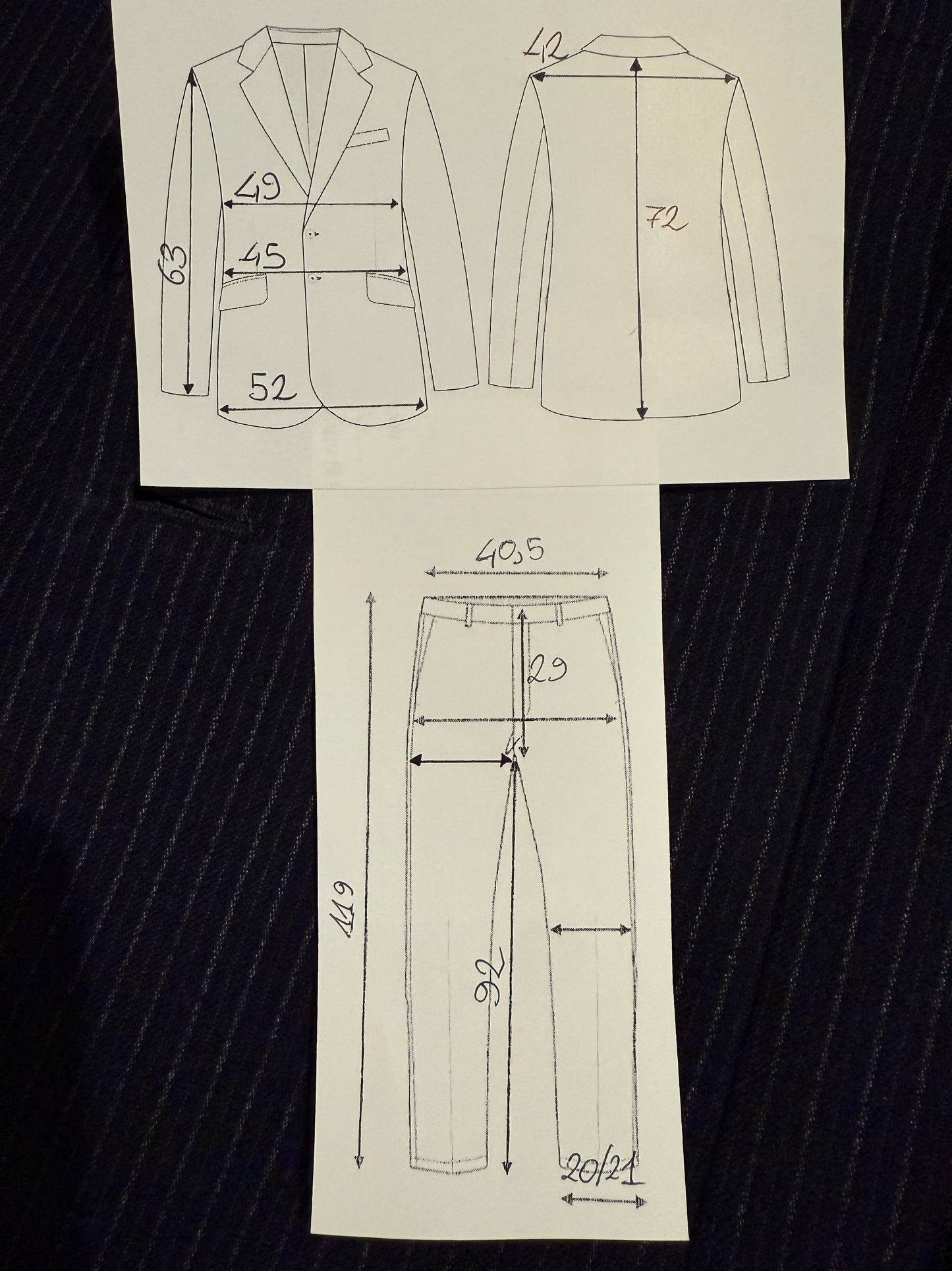 Completo Marzotto anni ‘70/‘80 in flanella blu gessato (NOS) - tg. 44