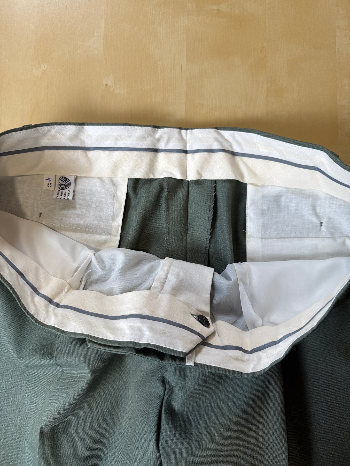 Completo anni '80 fresco lana verde menta (NOS) - tg. 54/56 drop basso