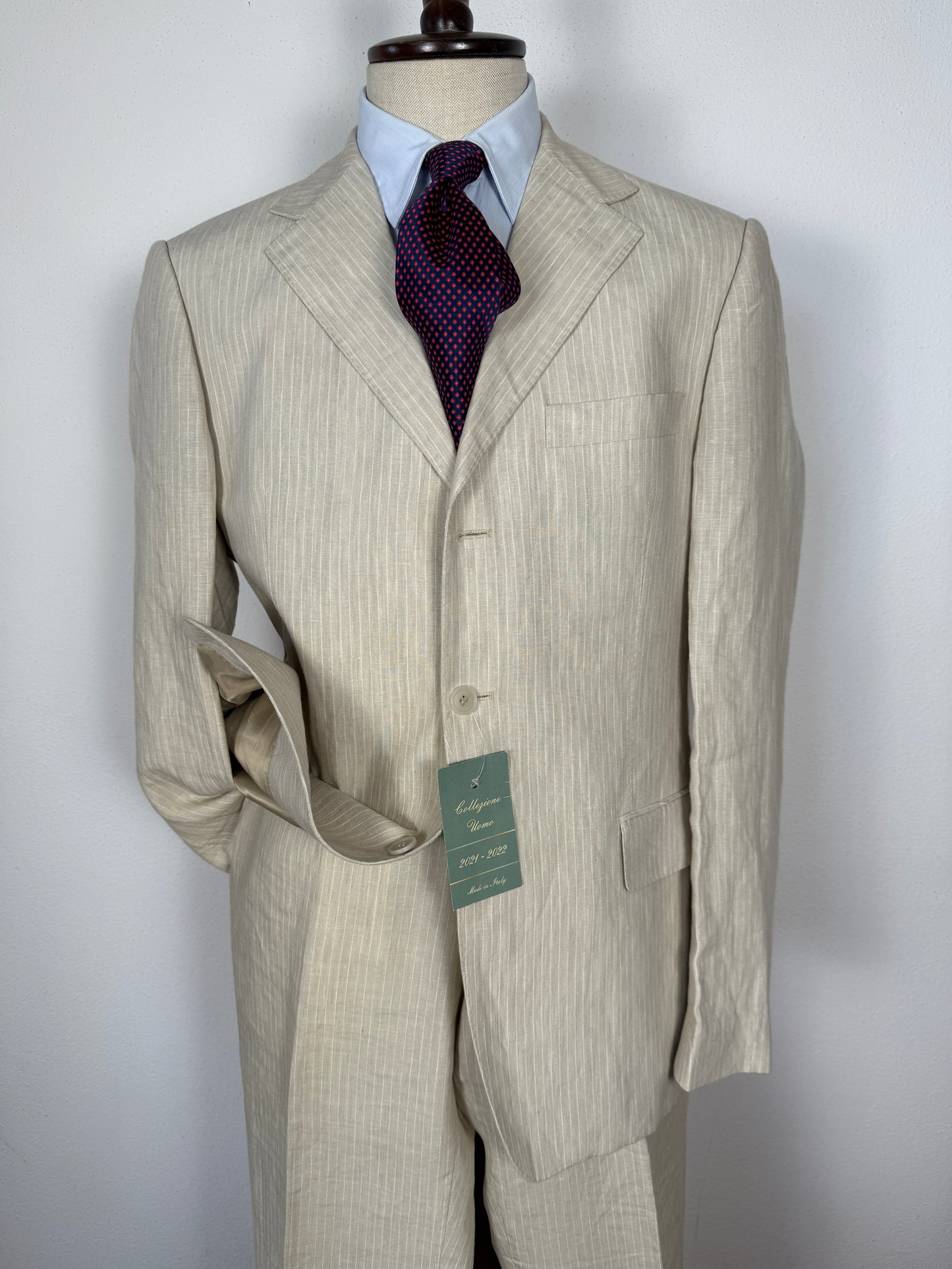 Completo in puro lino color panna gessato - tg. 52