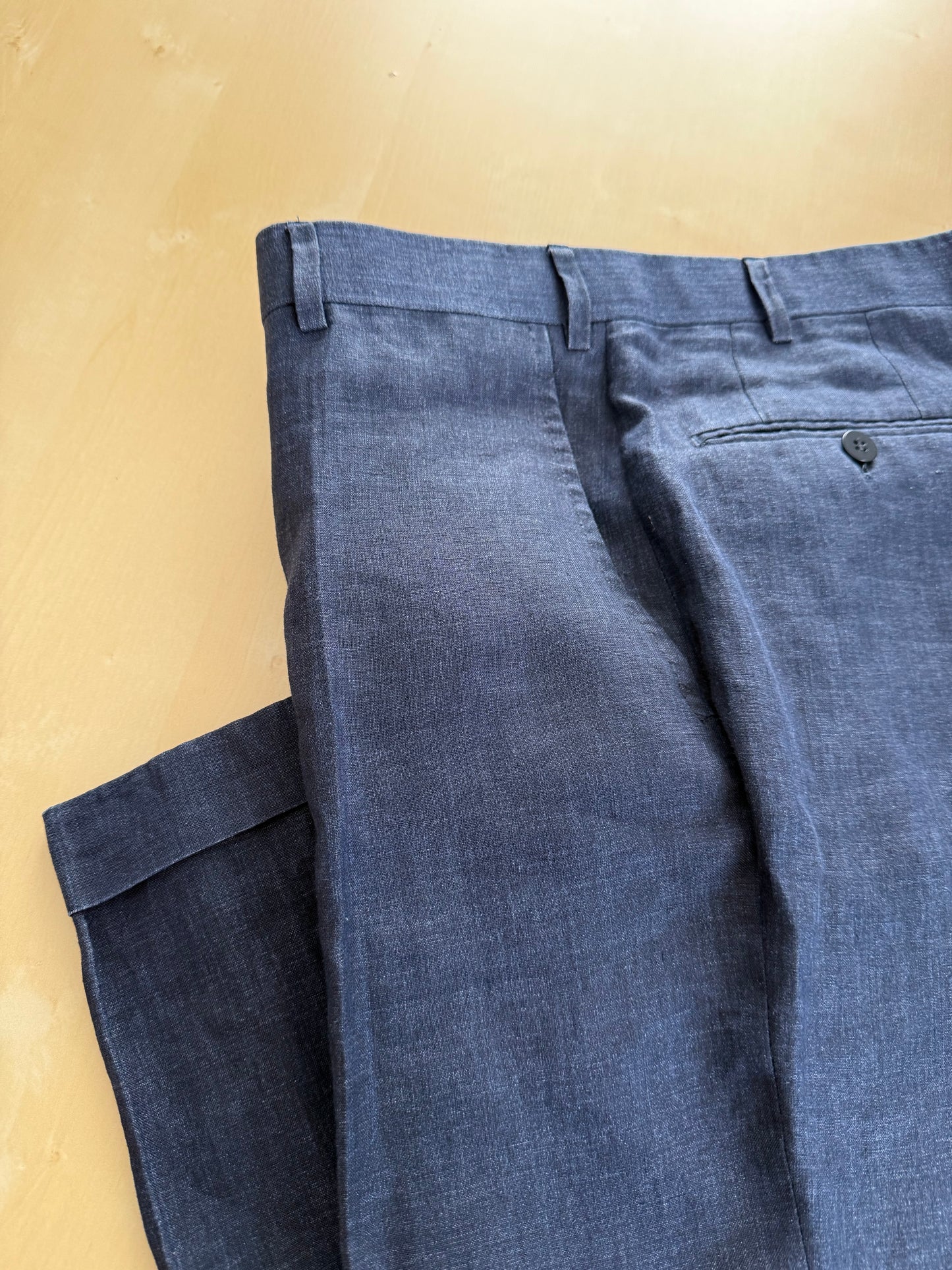 Pantaloni Isaia lino blu effetto chambray - tg. 52