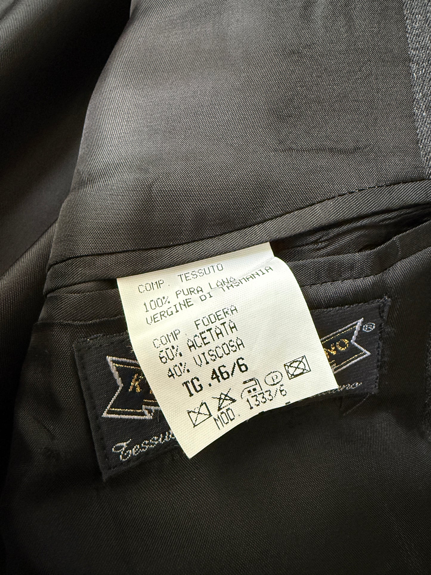 Completo 3 pezzi anni '90 in flanella grigio antracite - tg. 46/48