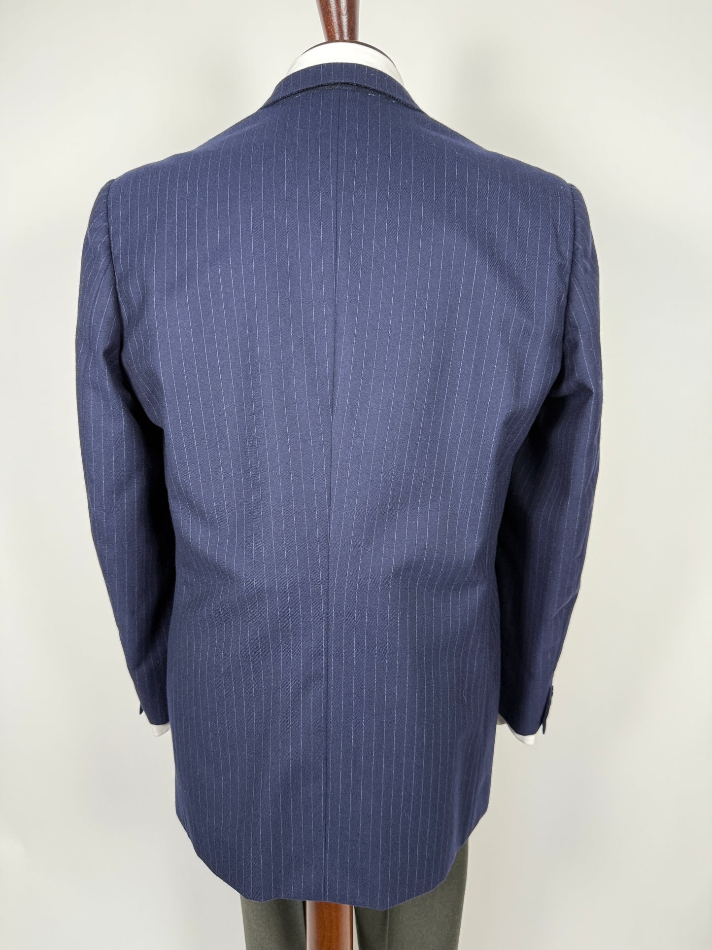 Giacca sartoriale anni ‘70 in flanella blu gessata (nuova) - tg. 50