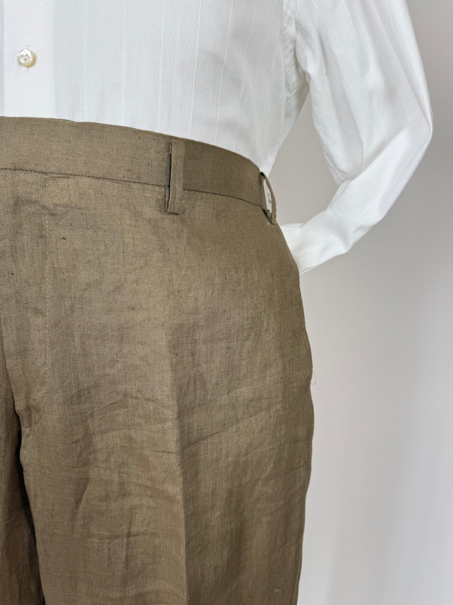 Pantaloni in lino marrone tabacco anni '90 (NOS) - tg. 56