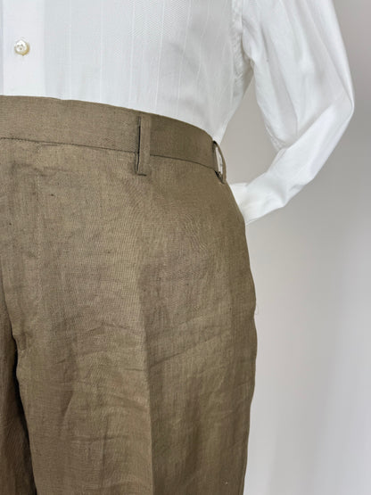 Pantaloni in lino marrone tabacco anni '90 (NOS) - tg. 56