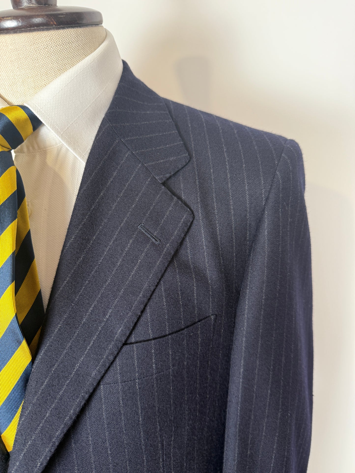 Completo anni ‘80 in flanella inglese blu gessato - tg. 48