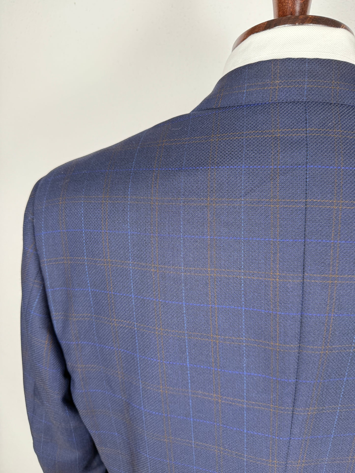 Giacca Pierre Cardin anni '90 in lana super twist blu a quadri - tg. 52/54