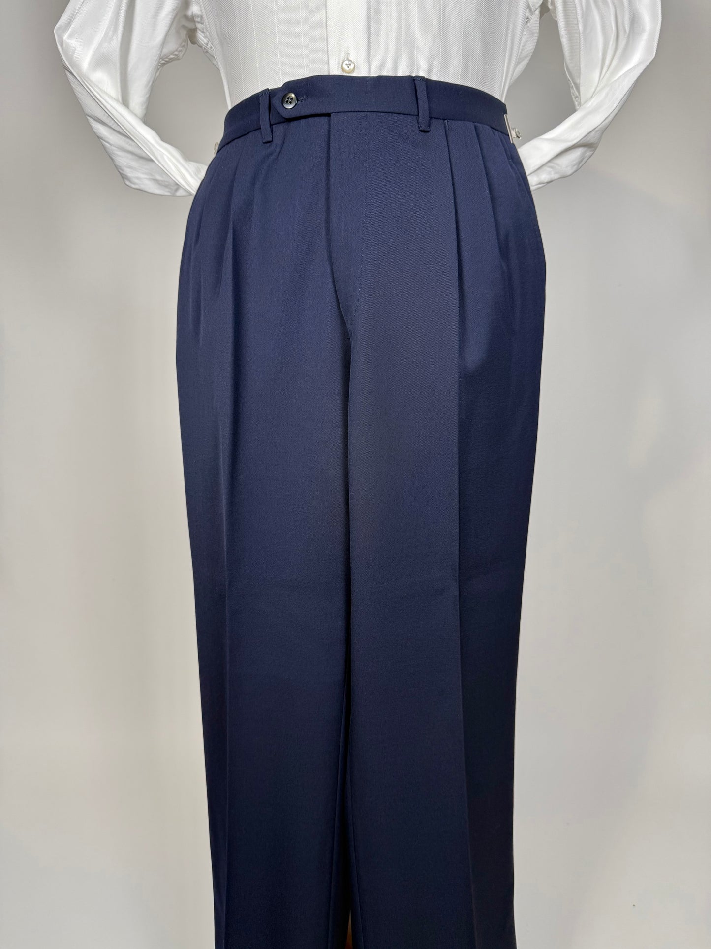 Completo doppiopetto anni '70/'80 twill lana pettinata blu - tg. 48