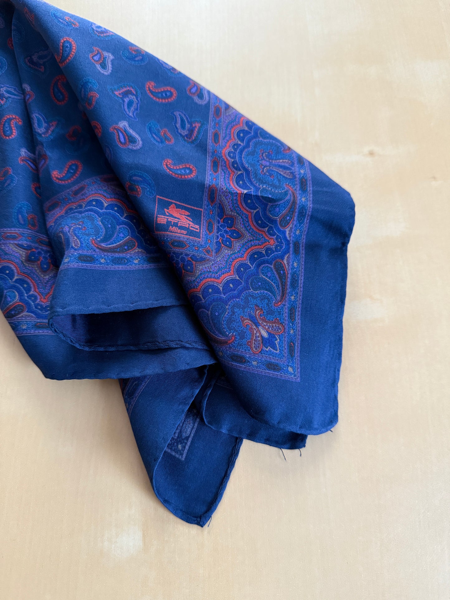 Pochette in seta Etro blu fantasia paisley