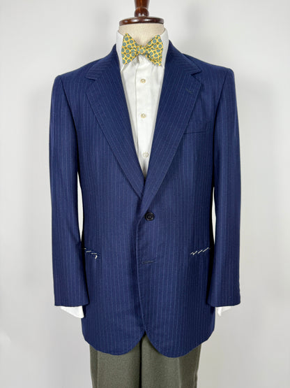 Giacca sartoriale anni ‘70 in flanella blu gessata (nuova) - tg. 50