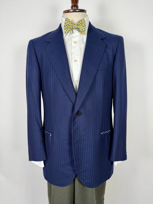 Giacca sartoriale anni ‘70 in flanella blu gessata (nuova) - tg. 50