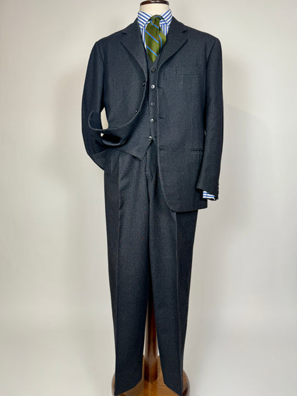 Completo 3 pezzi anni ‘60 sartoriale flanella antracite gessato - tg. 50