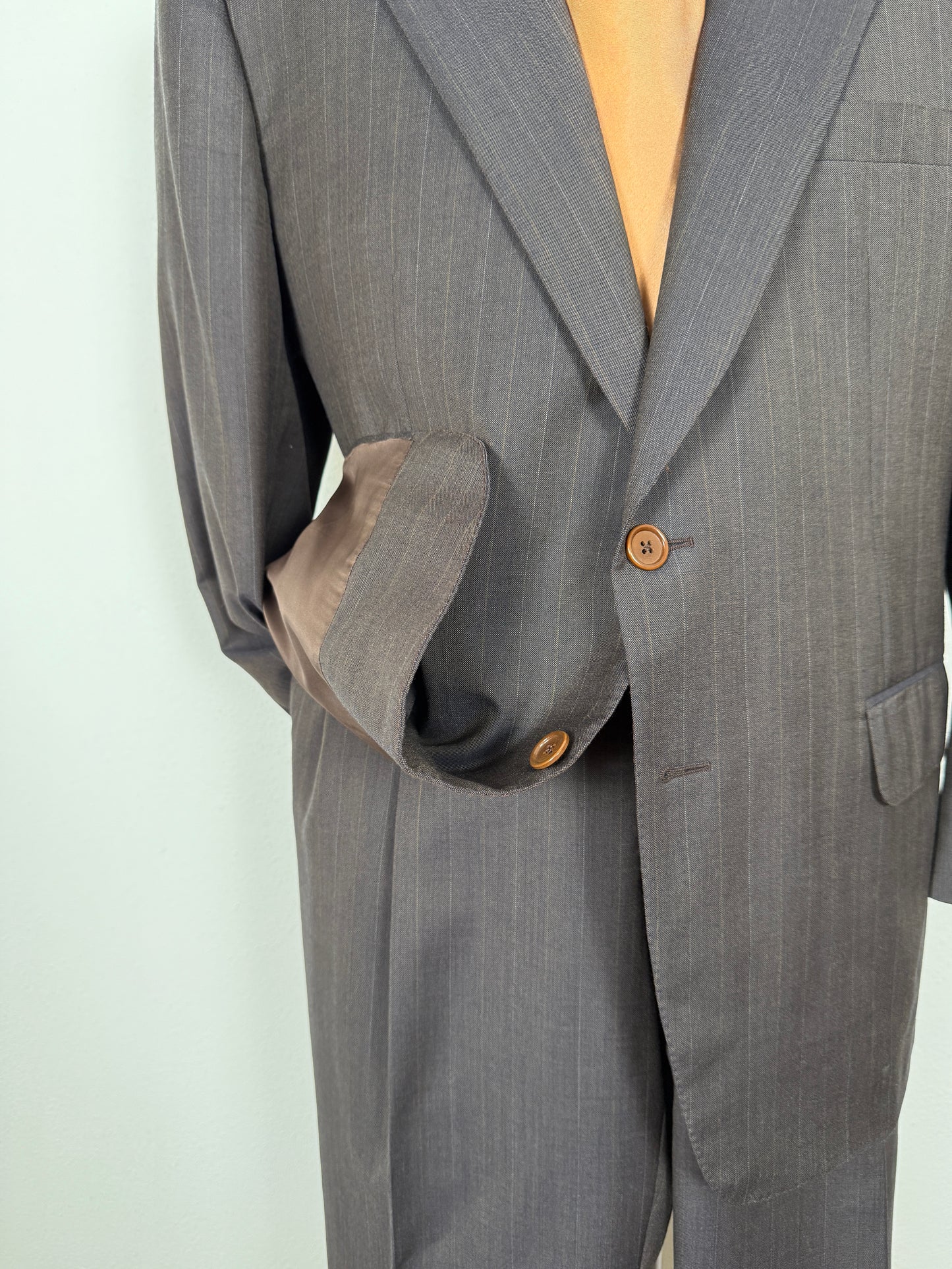 Completo Belvest anni '80 marrone gessato - tg. 56/58