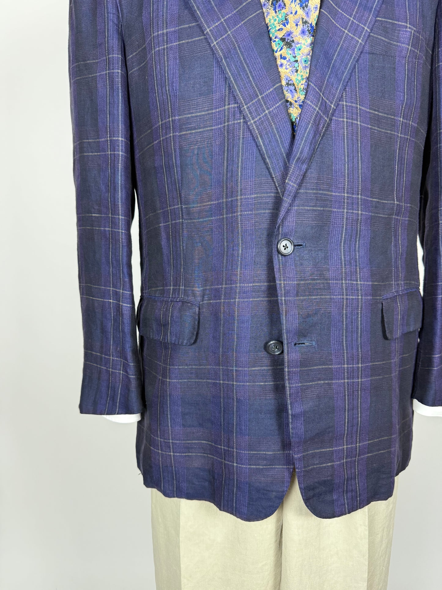 Giacca in lino tartan viola anni '80 - tg. 52