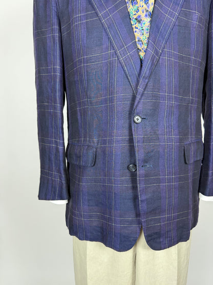 Giacca in lino tartan viola anni '80 - tg. 52