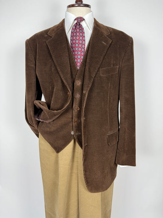 Giacca + panciotto anni '90 in velluto a coste marrone - tg. 56