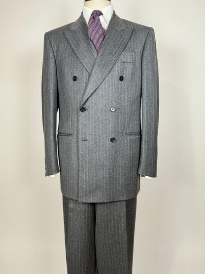 Completo doppiopetto flanella grigio gessato anni ‘80/‘90 - tg. 48/50, drop alto