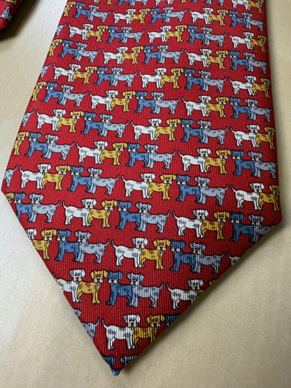 Cravatta Ferragamo rossa con cani multicolore