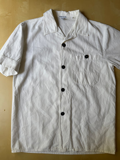Camicia Stone Island bianca manica corta in cotone e lino (SS 2002) - L