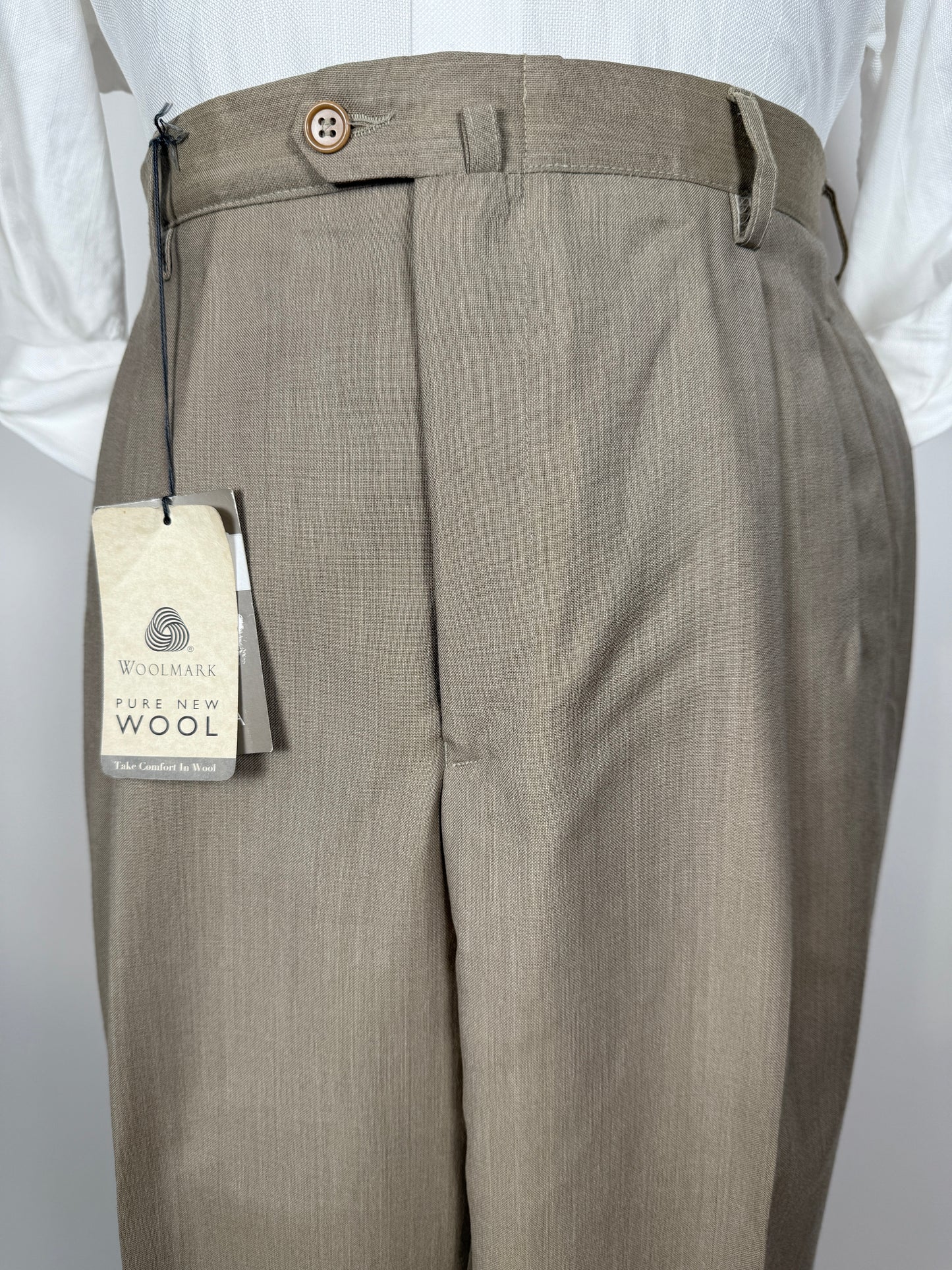 Pantalone anni ‘90 in fresco lana beige/cachi (NOS) - tg. 52