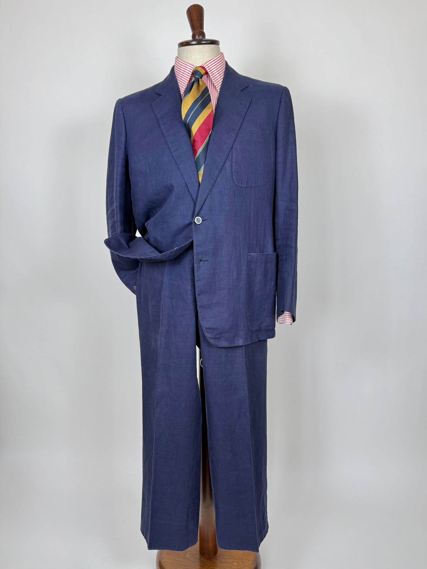 Completo sartoriale anni '70 in lino blu stile workwear - tg. 54
