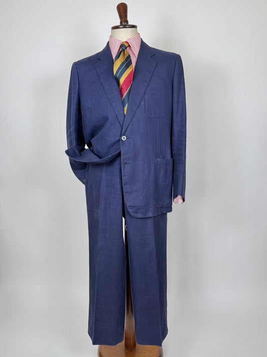 Completo sartoriale anni '70 in lino blu stile workwear - tg. 54