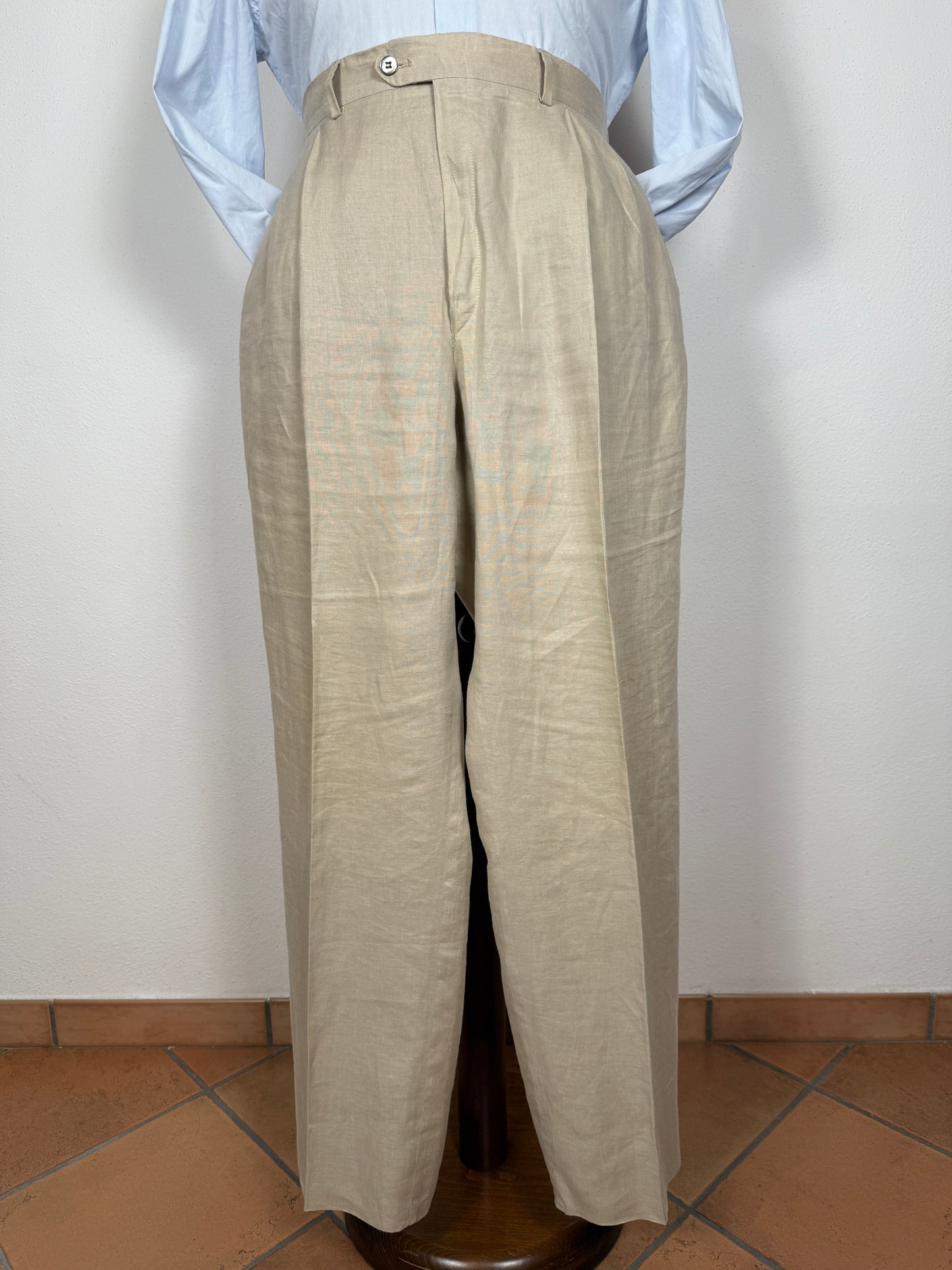 Completo anni ‘80 in puro lino beige chiaro - tg. 56