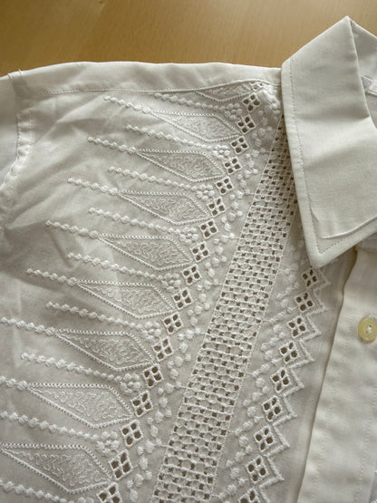 Camicia anni ‘70 con ricami traforati - XS/S collo 38
