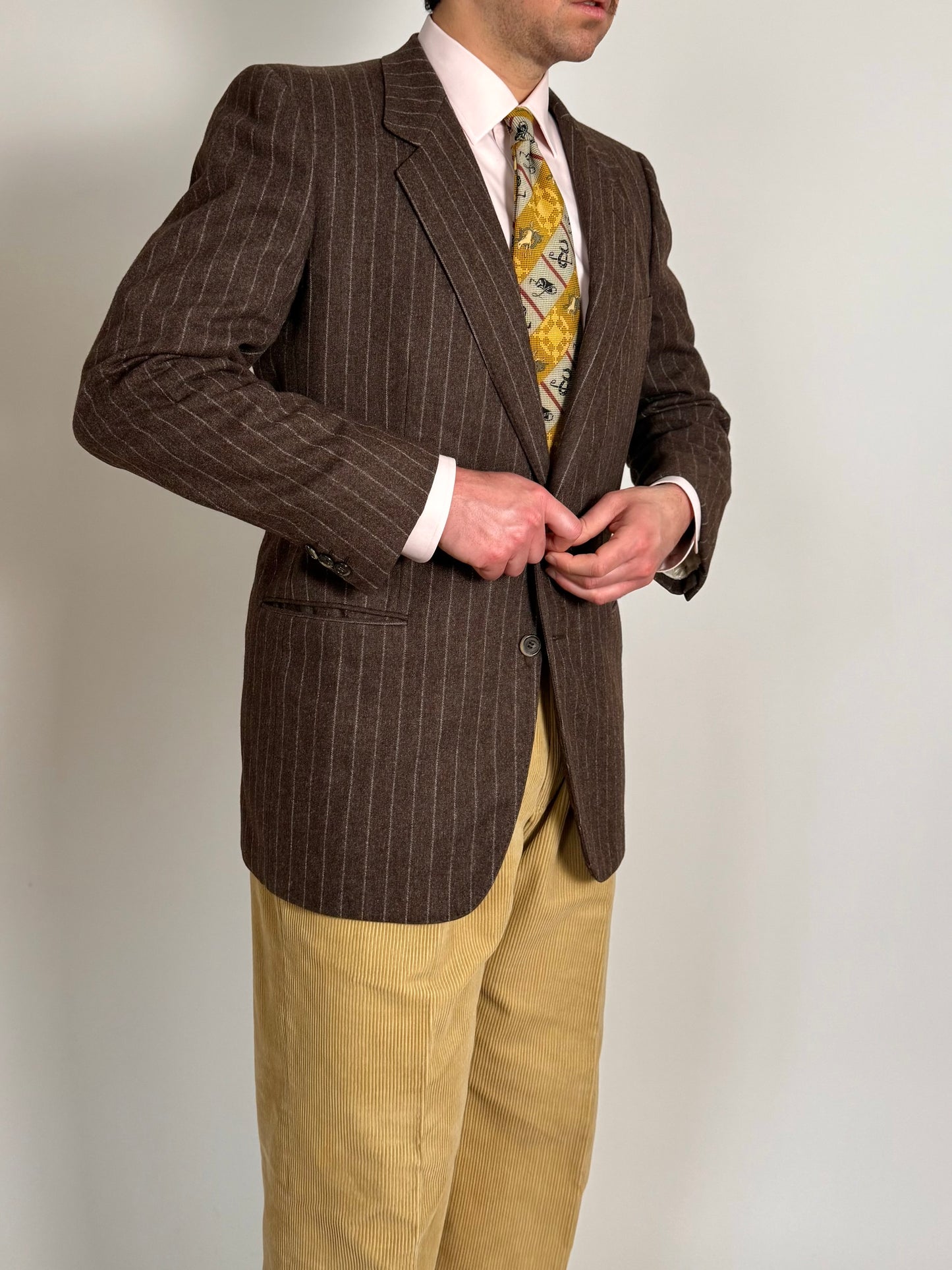 Giacca Ermenegildo Zegna anni ‘80 flanella marrone gessato - tg. 50