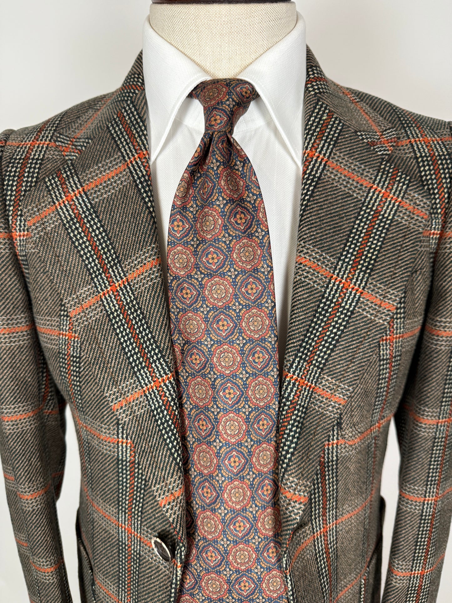 Giacca anni ‘70 Marzotto tweed a quadri verde arancio - tg. 42/44