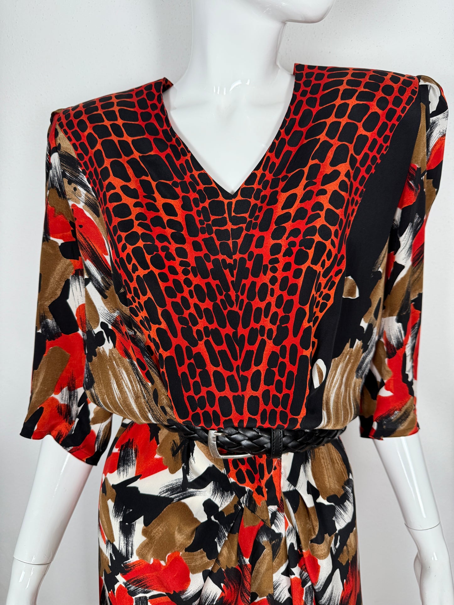 Abito anni ‘80 in pura seta animalier/astratto - tg. 42/44