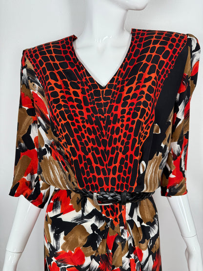 Abito anni ‘80 in pura seta animalier/astratto - tg. 42/44