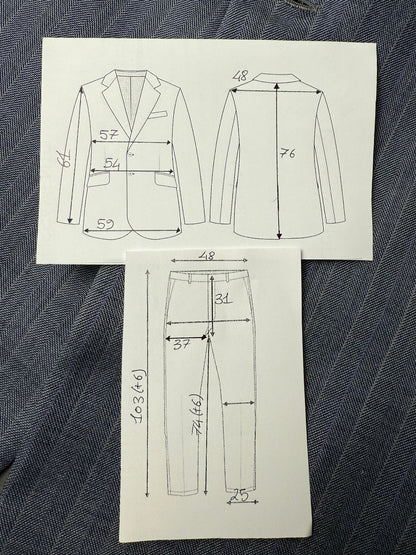 Completo sartoriale anni ‘60/'70 in grisaglia color carta da zucchero gessato - tg. 50/52