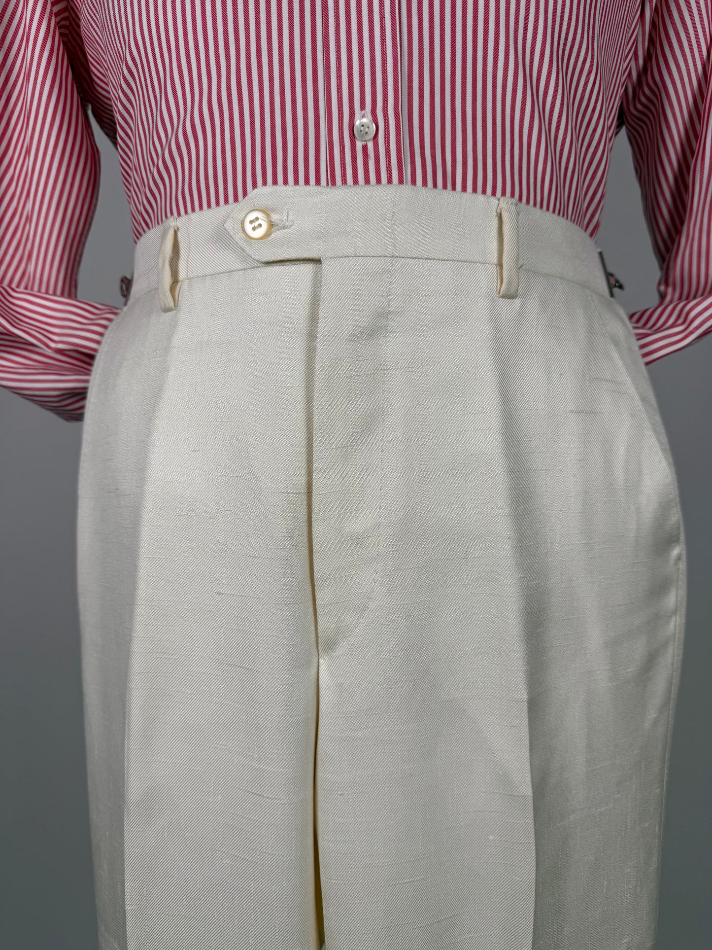 Completo 3 pezzi anni '70 seta shantung avorio - tg. 42/44