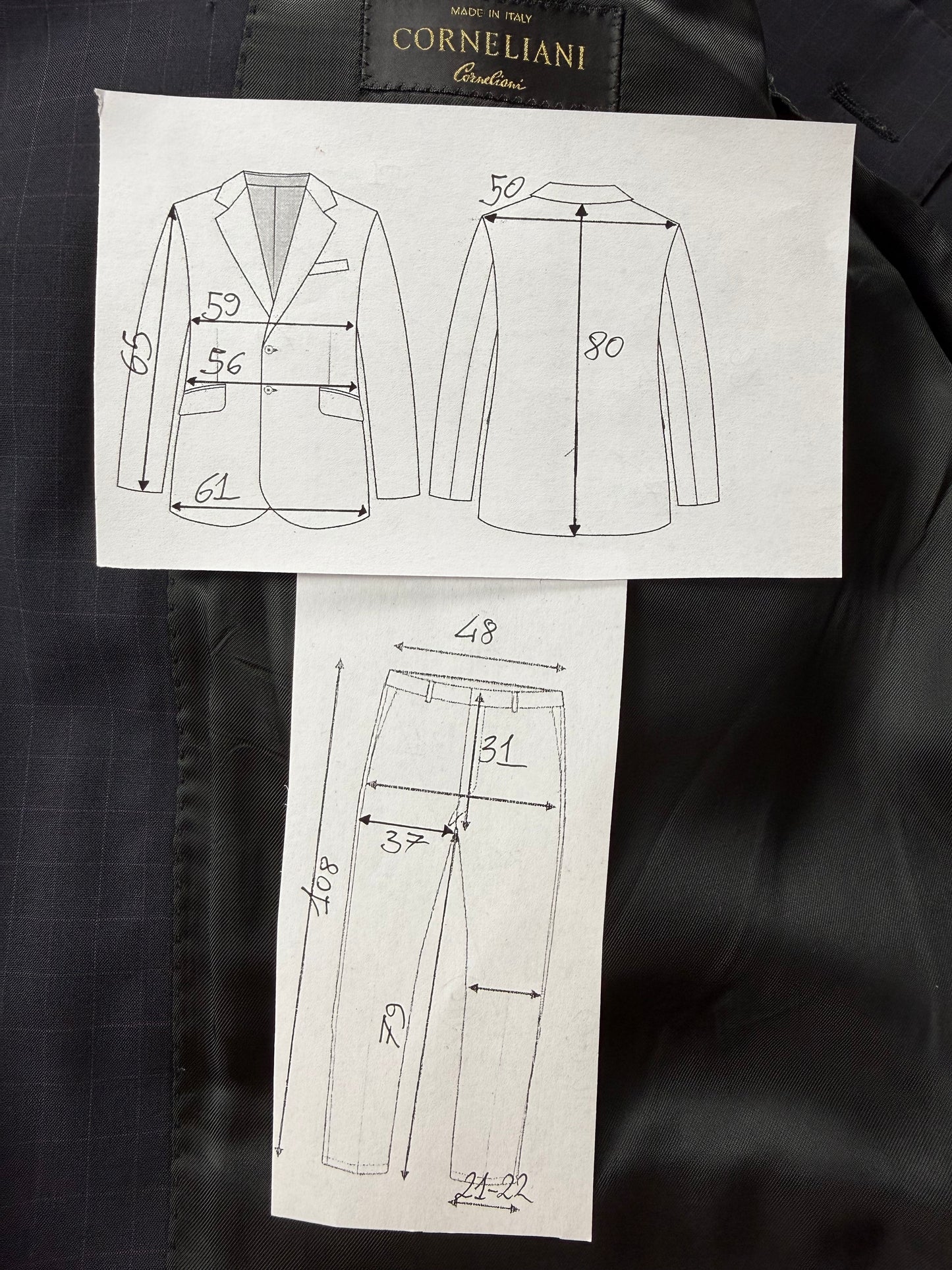 Completo Corneliani fresco lana blu a quadri - tg. 52/54