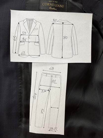 Completo Corneliani fresco lana blu a quadri - tg. 52/54