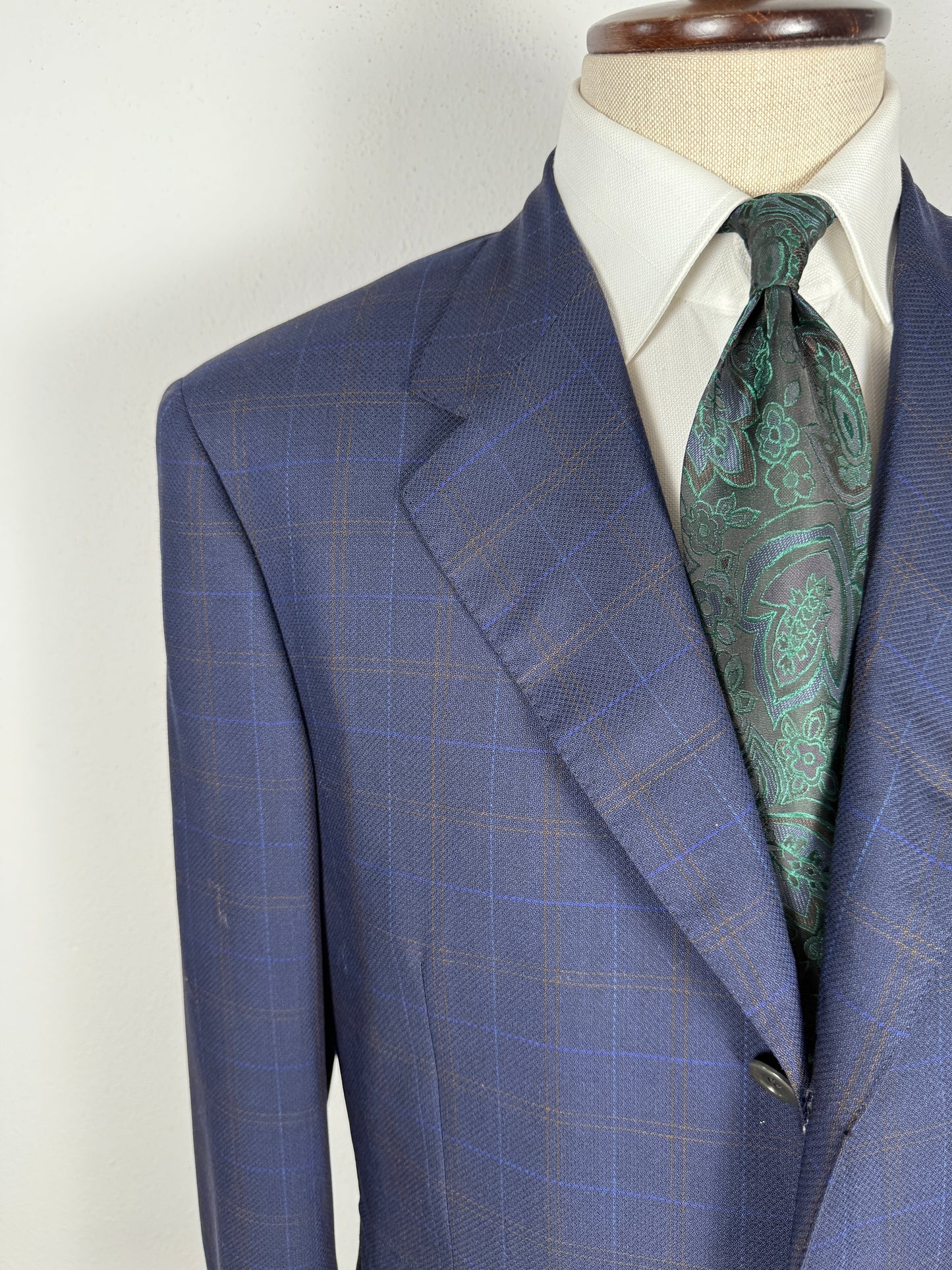 Giacca Pierre Cardin anni '90 in lana super twist blu a quadri - tg. 52/54