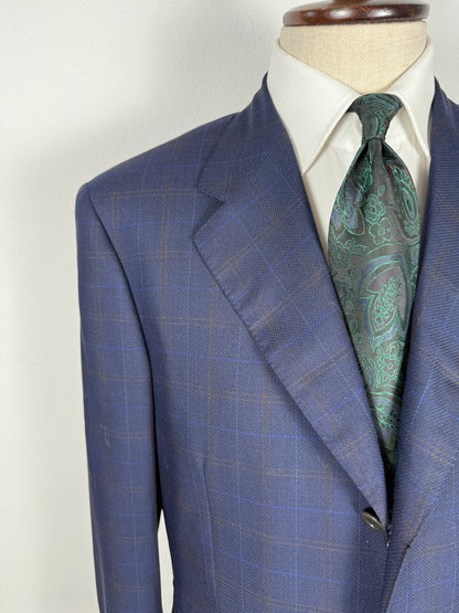 Giacca Pierre Cardin anni '90 in lana super twist blu a quadri - tg. 52/54