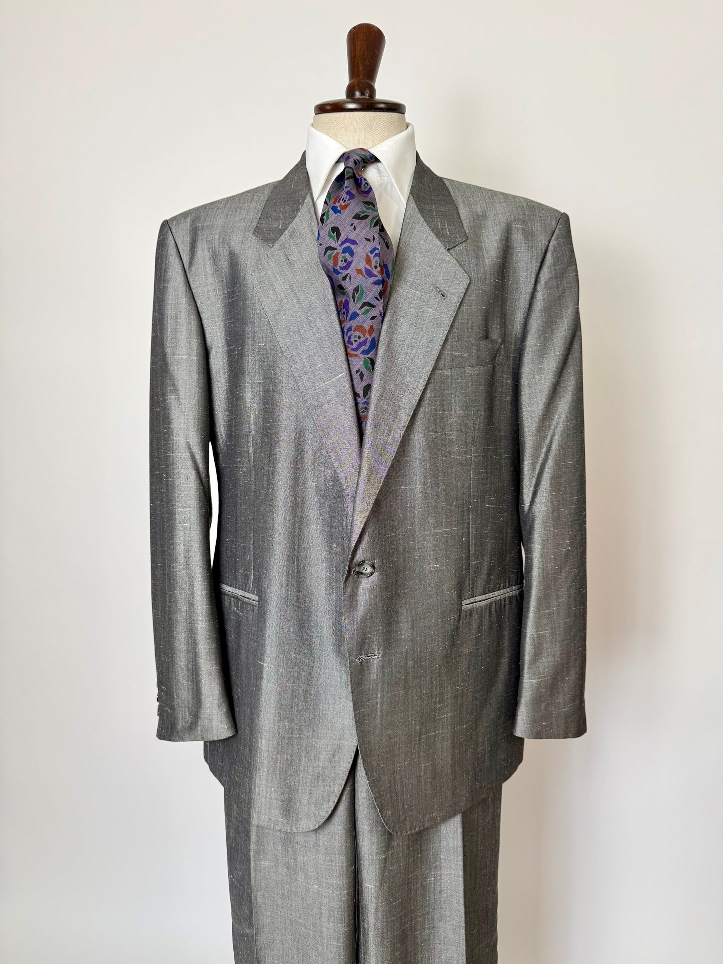 Completo anni '80 in seta shantung grigio - tg. 56/58