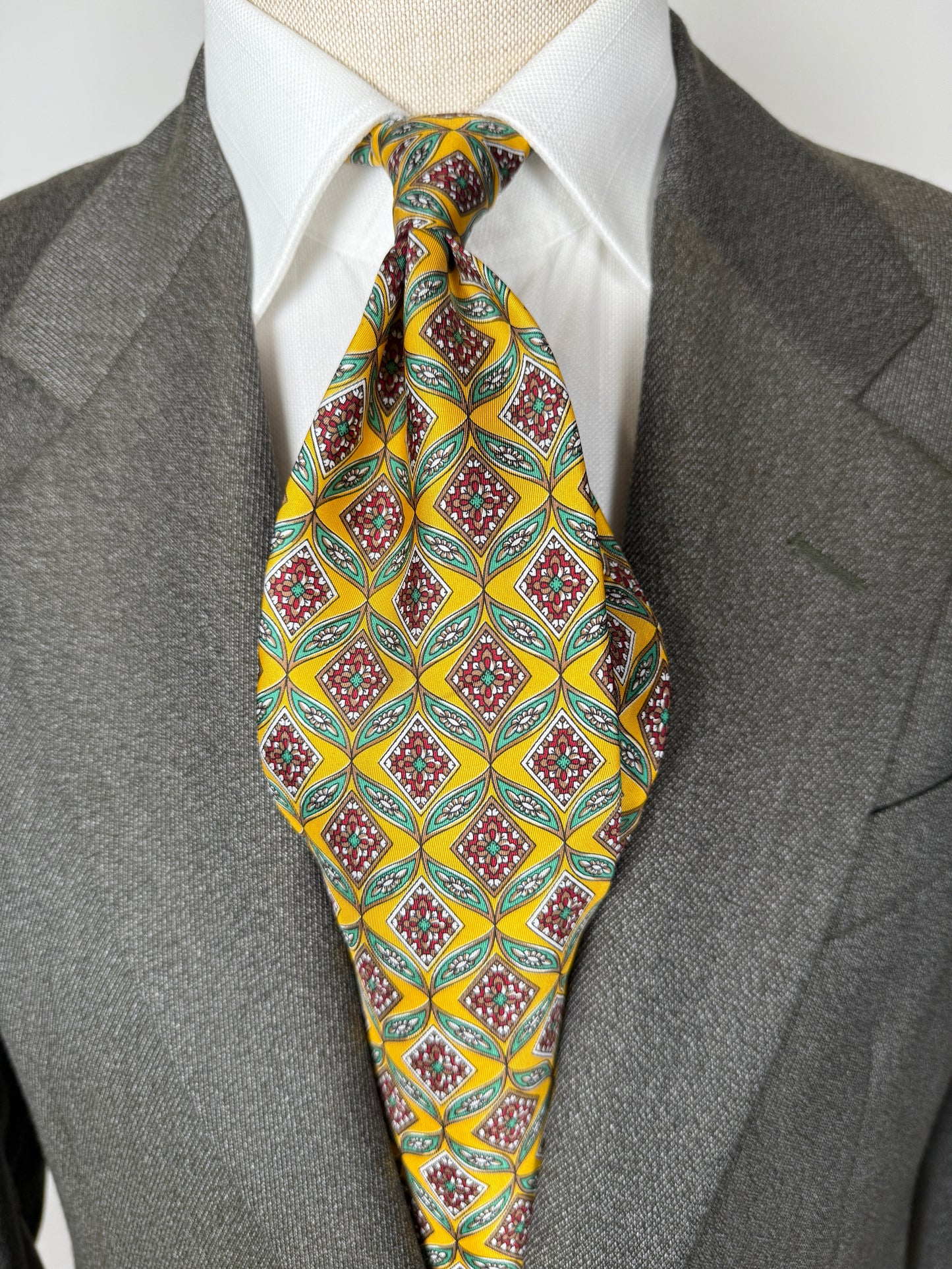 Cravatta vintage fantasia geometrica gialla verde