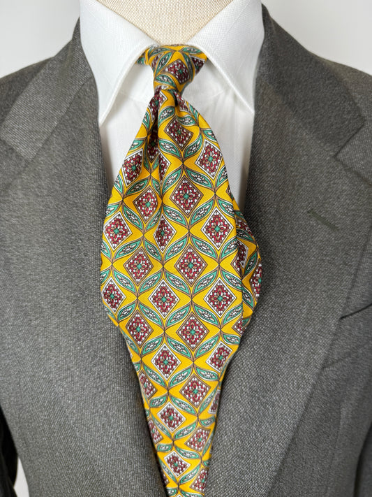 Cravatta vintage fantasia geometrica gialla verde