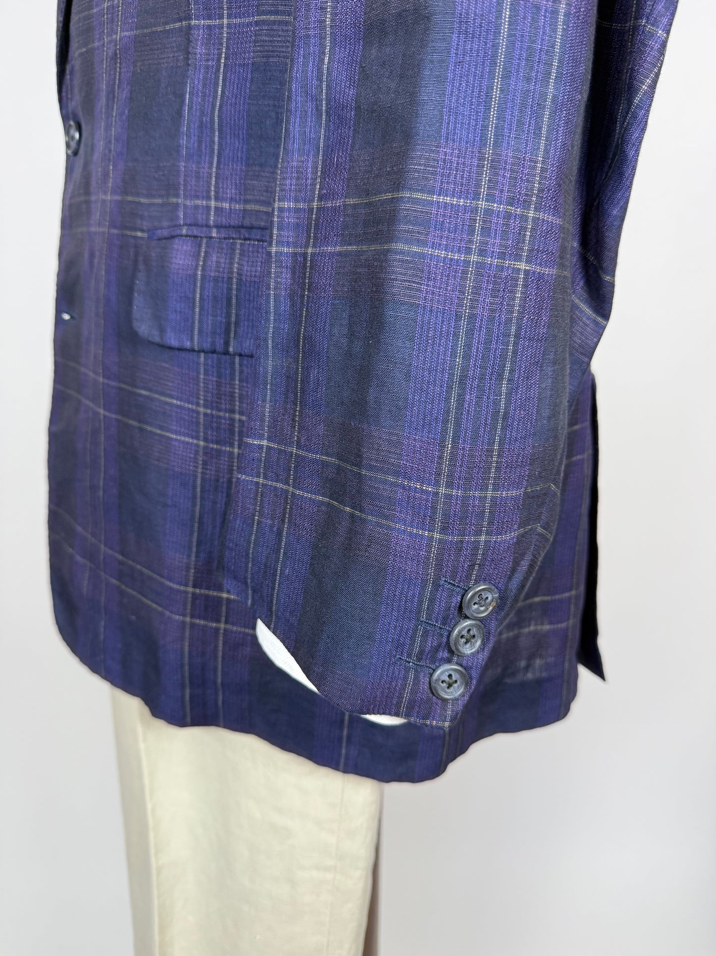 Giacca in lino tartan viola anni '80 - tg. 52