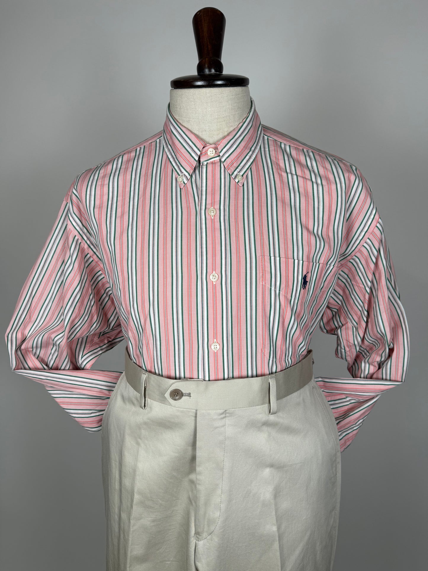 Camicia Ralph Lauren righe rosa verdi -  L collo 42