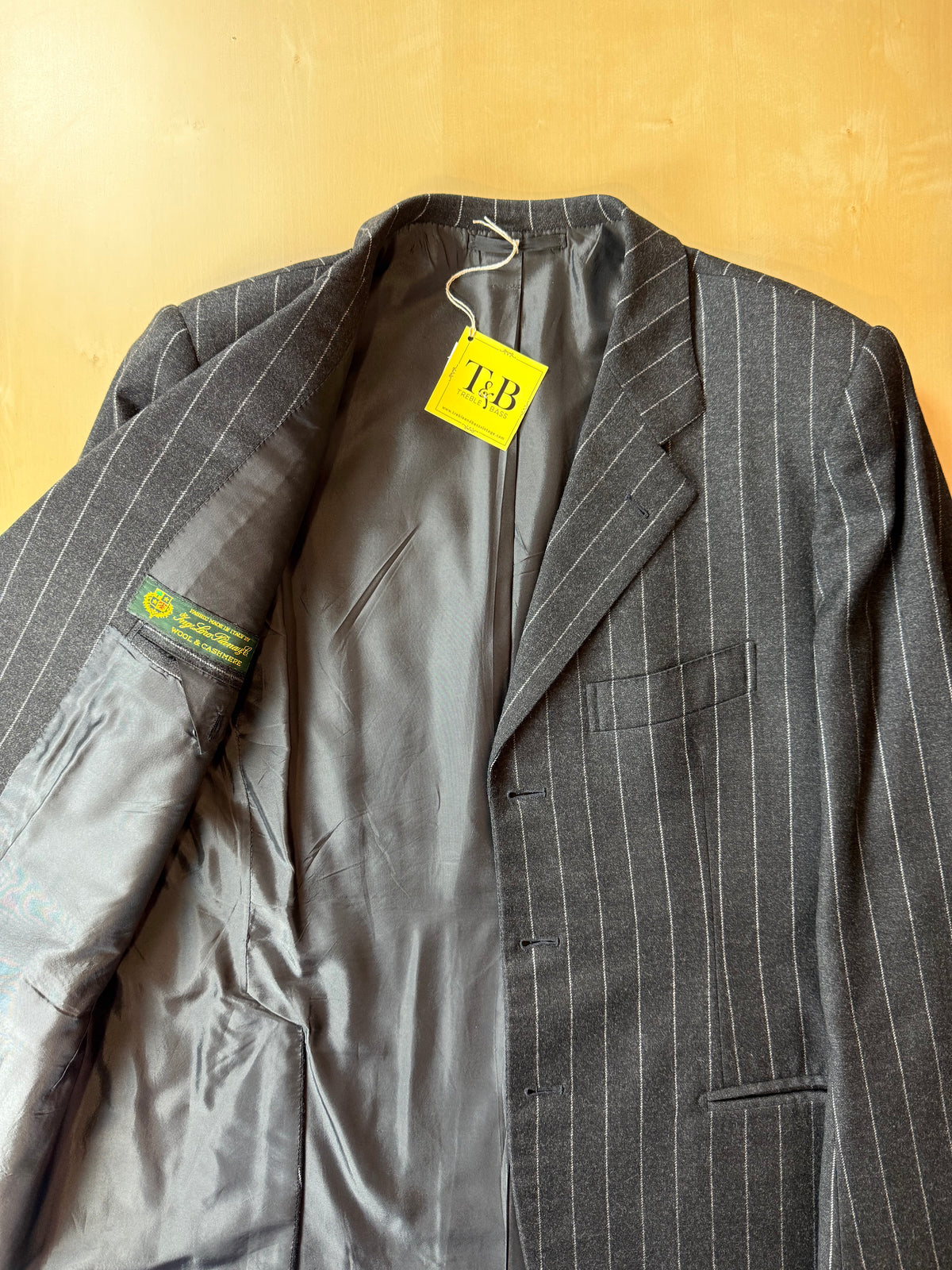 Completo gessato sartoriale in flanella lana e cashmere tessuto Loro Piana - tg. 50