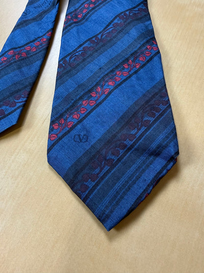Cravatta Valentino seta shantung blu regimental e floreale